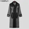 Heren Jackets Fashion Men Mesh Trench Transparant Streetwear Lange Mouw Double Breasted Coats Chic Thin Outerwear Incerun S-5XL 220920