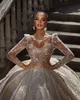 Perlen Hochzeit Luxuriöses Kleid Nach Maß U-Ausschnitt Ärmel Kristall Ballkleid Lange Schleppe Kirche Brautkleider es