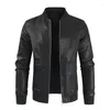 Men's Jackets PU Leather Jacket High Quality Zipper Up Casual Clohting England Style Silm Brand Top Solid Color Black Khaki Man Coat