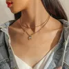 Choker Jioromy Punk Initial Letter M Pendant Necklace For Women Double Layer Guban Clavicle Chain Female Party Jewelry on the Neck