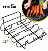 BBQ Tools Accessories Non-Stick Rib Rack Stand Barbecue Steaks Racks Stainless Steel Chicken Beef Ribs Grill Black for Gas Smoker or Charcoal 220921