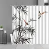 Shower Curtains Ink Painting Bamboo Leaves Bird Set Mountain Water Plant Landscape Waterproof Bathroom Curtain Retro Home Decor 220922