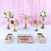 Bakware gereedschap 8 stks gouden en zilveren spiegel cupcake standaard kristal metaal creatief huis grote fruitplaat mand set cake gereedschap