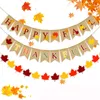 3pcs/set mutlu sonbahar müteşekkir çuval bezi afiş bayrakları akçaağaç yaprağı çelenk şükran günü hasat sonbahar asma dekorasyon rre14388