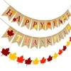 3pcs/set mutlu sonbahar müteşekkir çuval bezi afiş bayrakları akçaağaç yaprağı çelenk şükran günü hasat sonbahar asma dekorasyon rre14388