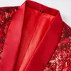 Men's Suits Blazers Luxury Red Velvet Sequins Floral Pattern Suit Jacket Blazer Stylish Shawl Lapel Party Stage Singer Costume Homme 220922