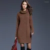 Casual Dresses YOCALOR Winter Crochet Sweater Dress Loose Spring Women Long Sleeves Turtleneck Black Knitted Lady For