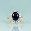 Cluster Rings Gem's Beauty Princess Diana Inspired Statement Engagement Ring 14K Guldfylld Sterling Silver Lab Blue Sapphire Birthstone Ring 220921