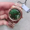 Montre mécanique automatique pour homme, cadran vert olive de 40 mm, avec lunette cannelée fixe et bracelet en acier inoxydable or rose