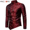 Men's Casual Shirts Spring Autumn Irregular Men Dress Glossy Floral Printed Stand Collar Long Sleeve Camisa Social Male Streetwear XXL 220922