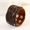 Reihen Geflecht Leder Armreif Manschette Multilayer Wrap Button Verstellbares Armband Armband für Männer Frauen Modeschmuck Schwarz