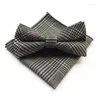 Bow Ties Brand Men Jacquard Striped Plaid Cotton Tie Vintage bruidegom Business Wedding Party Bowtie Pocket Square zakdoek Hanky ​​Set