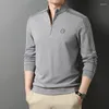Men's Polos Autumn Winter Men's 2022 Spot Solid Color Embroidery Long-sleeved Daily Casual Fashion High Quality Man Polo Zipper T-shirt