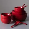 Flatware Sets Red Bowl Ceramic Dish Cutlery Set Carmen Creative Soup Plate Gift Box Dining Table