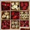 Decoração de festa valery madelyn 45pcs pingente de natal ornamentos de 30 a 50 mm de ouro vermelho penduramento de pinheiro bola de pinho para casa mxhome dhbaj