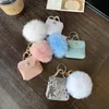 Pompom Leather Bag Keychains Coin Purses Key Chains Rings Holders Fashion PU Pouches Pendant Keyrings Trinkets Cute Women Pom Pom Ball Charms Jewelry Accessories