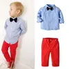 Bambini Neonati maschi Vestiti da gentiluomo Set 2 pezzi Solido manica lunga camicia monopetto Papillon Pantaloni lunghi casual 1-7 anni 20220922 E3