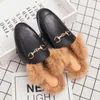 Half Men Shoes Drag Fashion Winter Plus Fluffy Pu Metal Buckle One Pedal Baotou Open Salto Confortável Casual Diário AD195