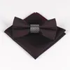 Bow Ties slips Set män vintage svart marinblå silver vinröd bröllopsklänning metallkärna mens och näsdukssatser slips för