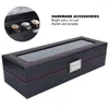 Watch Boxes 6 Grids Box PU Leather Carbon Fiber Storage Holder Black Organizer Jewelry Wristwatch Display Case Luxury Gift