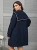 Pantalon deux pièces femme grande taille bleu marine veste double poche lâche couleur unie grand revers manches longues décontracté confort vêtements d'extérieur 220922