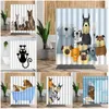 Duschgardiner Cartoon Cute Animal Curtain Set Cat Dog Anime Printed Badrumdekor 3D Vattentät badtyg Hem för barn 220922