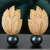 Stud Earrings GODKI Luxury Trendy Leaf Big Earring For Women Wedding Party Imitation Pearl Cubic Zirconia High Jewelry Addiction 23207430