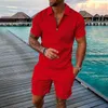 Camas de pólo masculinas de pólo de pólo de pólo masculino Defina o verão de coloração sólida de duas peças masculino zíper casual fitness fitness