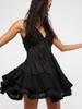 Casual Dresses 2022 Women Sexy Mini Dress V-neck Backless Beach Boho Pleated Princess Short Holiday Vestidos Lace