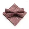 Bow Ties Brand Men Jacquard Striped Plaid Cotton Tie Vintage bruidegom Business Wedding Party Bowtie Pocket Square zakdoek Hanky ​​Set