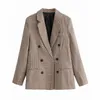 Damespakken HStar Fashion Autumn Women Plaid Blazers en Jackets Work Office Lady Suit Slim Double Breasted Business Female Blazer Coat