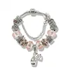 Rouge Rose Charms Couronne Pendentif Bracelet Femmes Filles Mode Fête Bijoux Boîte Originale Pour Pandora Argent Plaqué Serpent Chaîne Petite Amie Cadeau Bracelets Ensemble