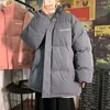 Men's Down Parkas Hybskr Fleece Thicken Letter Graphic Men Winter Coat Stand Collar Oversize Korean Style Male Padded Warm Jackets 220922