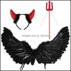Party Decoration 3pcs Devil Feather Wing Triangle Fork Headwear Set Red Headband Halloween Cosplay Costume Dress Up Prop Dro Yydhome Dhboq