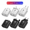 Universal Fast Quick Chargers 40W 듀얼 PD USB-C Type C 벽 충전기 EU 미국 영국 AC 여행 어댑터 iPad 에어 iPhone 12 13 X XR Samsung Tablet PC HTC Android 폰