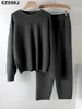 Женские брюки с двумя частями ezsskj 2 штука Set Set Sweater Женский спортивный костюм Oneck Sweater Слабание брюки шика