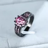 Fedi nuziali Anello da principessa femminile di lusso in pietra ovale rosa Anello vintage in oro nero grande per le donne Promessa di fidanzamento d'amore