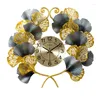 Wall Clocks Chinese Wrought Iron Ginkgo Leaf Clock Ornaments Home Livingroom Mural Decoration El Office Sticker Crafts