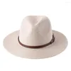 Berets Wide Brim Panama Straw Hat Summer Ladies Outdoor Sun Shade White Belt Woven Jazz Top