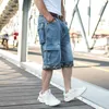 Herrshorts Sommar Herr Jeans med flera fickor Cargo Baggy Jeans Kraftig tvättad Hip-Hop hane med vida ben