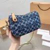 Denim Canvas Saco Crossbody Half Moon com alça de ombro ajustável