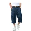 Shorts masculinos verão homens denim multi-bolso carga baggy jeans pesados lavados hip-hop perna larga male351i