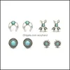 Hoop Huggie Vintage Sier Turquoise Crescent Arrow Statement Earrings Set 4st/Set Bohemian Cross Shape Stud Earring PromeTioal Jewel DHPFK