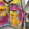 レディースジャケット重工業塗装デニムジャケットストリートウェア女性2022年の秋のファッションルーズコントラストカラーショートジャンコート