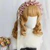 Party Supplies CosplayMix 35 cm Hallowen Princess Lolita Sweet Medium Curly Caramel Gold Wine Red Bangs S￶t syntetiskt h￥r cosplay peruk cap cap cap