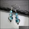 Boucles d'oreilles en forme de vague de pierre de lune bleu solide pour femme