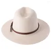 Berets Wide Brim Panama Straw Hat Summer Ladies Outdoor Sun Shade White Belt Woven Jazz Top