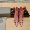 Cagole Designer Boots Женщина зимняя черная коленная шпилька для шпильки украшенные заостренные пальцы для сексуального шпилька на каблуке настоящие кожа