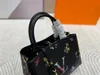 TZ kadın çantaları bb çanta moda pvc üst katmanlı inek derisi tote çanta büyük kapasiteli lüks tasarımcı çanta renkli çiçek desen bayanlar el çantaları alışveriş çantaları siyah#