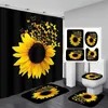 Cortinas de chuveiro Magic Girassol Borboleta Conjuntos de Cortina Preto Amarelo Art Country Flower Decoração do Banheiro Tapete de Banho Tapete Cobertura Sanitária 220922